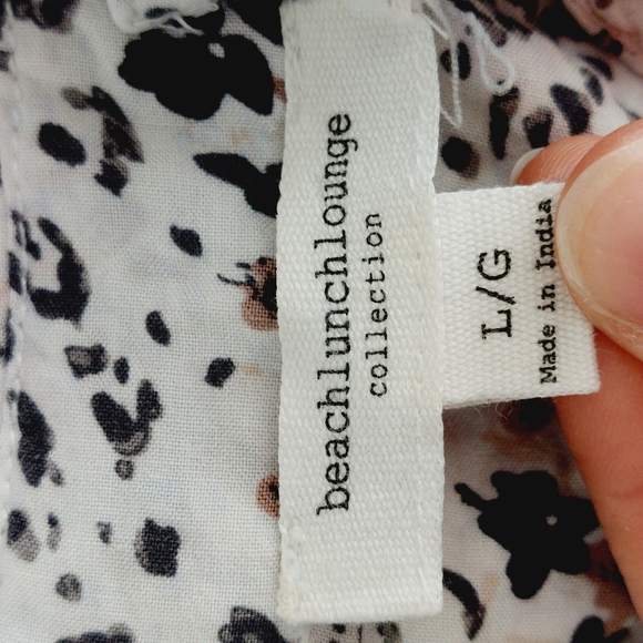 BeachLunchLounge Viscose White Black Floral Button Down Long Sleeve Shirt P3554 - Picture 6 of 9